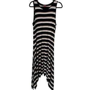 Vince Camuto Dress Size L Black Beige Striped Sleeveless Asymmetric Hem Maxi